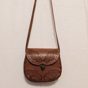 Genuine Mexican Leather Die Cut Leather Flower Motif over the shoulder Purse